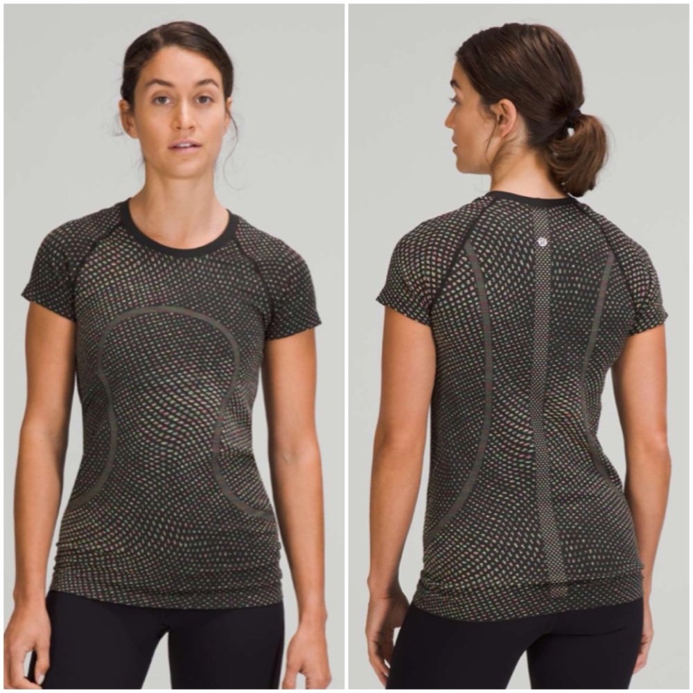 Lululemon Swiftly Tech Short Sleeve Shirt 2.0 Grid Warp Black / Neon Multi SZ 4